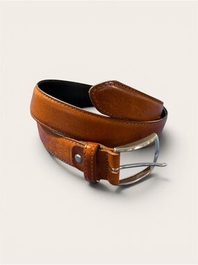 Armin Oehler Cognac Genuine Leather Belt with Silver Buckle Made in Italy